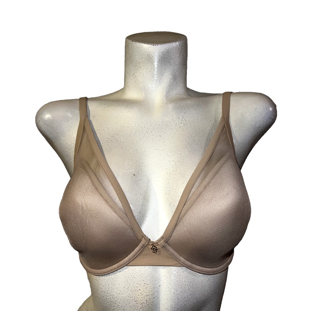 ThirdLove 24/7 Classic Contour Plunge Bra Tan Nude Mesh Trim Underwire 34E